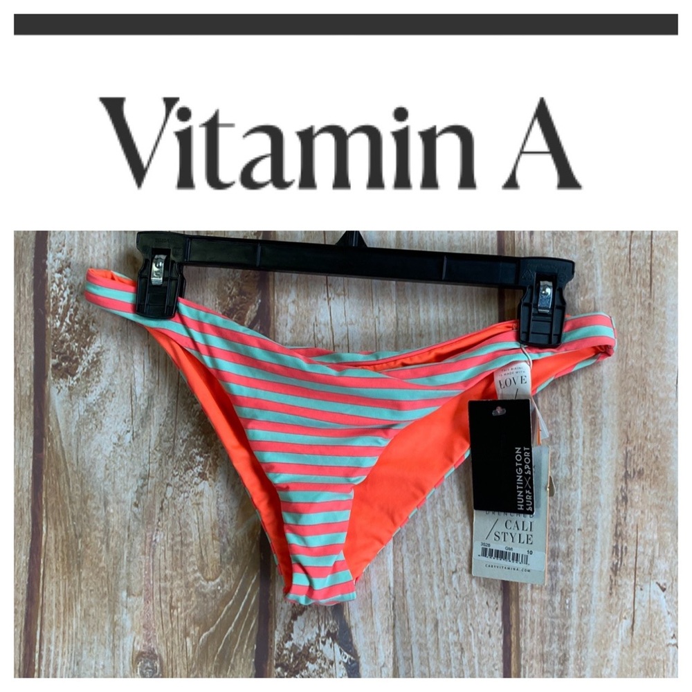 ➡️NWT Ca by Vitamin A Tamarindo Striped Bikini Bottom Size L/10